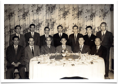 Ed seated 2nd from right with executives from Nippon Electric, Tokyo - April 11 1960.