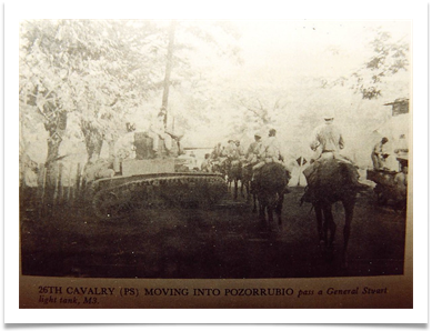 26th Cavalry Philippine Scouts moving into Pozorrubio pass a General Stuart light tank
