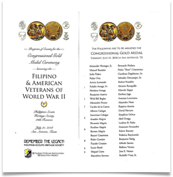Program from the Congressional Gold Medal Award Ceremony, July 21, 2018