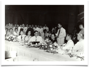 R to L: Col. Robert Krueter, US Embassy; Col. Ruperto Kangleon, Sec Defense, Philippines and fmr CO Leyte Guerillas; Capt Ramona Synder, G-2 ECLGA; Ed Ramsey; Mrs. Betty Kreuter and House Spkr Eugenio Perez