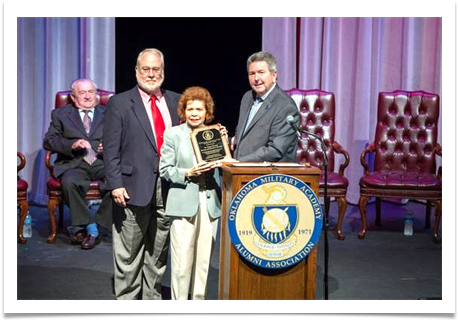 Raqui receives Plaque on the Colonel Ramsey Scholarship Endowment (GOLD PROGRAM) returning cadets to Rogers State University in memory of Ed Ramsey