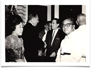Ed welcoming guests, Malacanang Palace July 5, 1964
